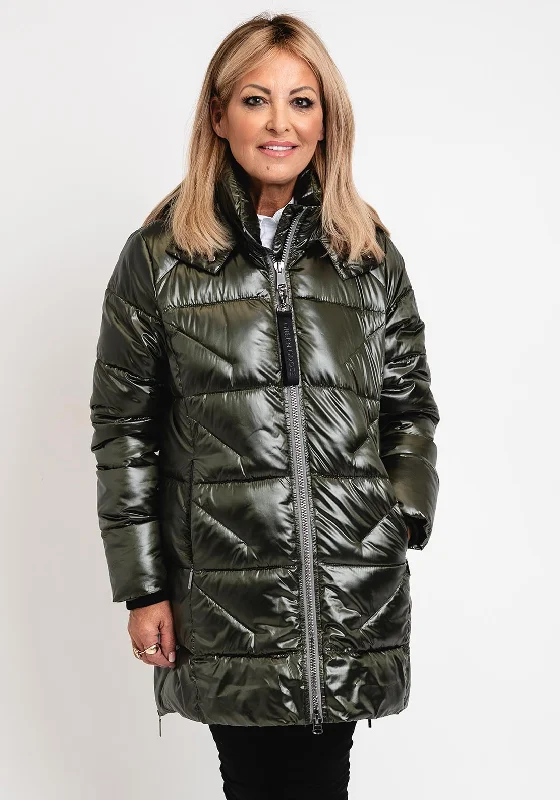 Simple Design Green Goose Synthetic Quilted Mid Length Coat, Green