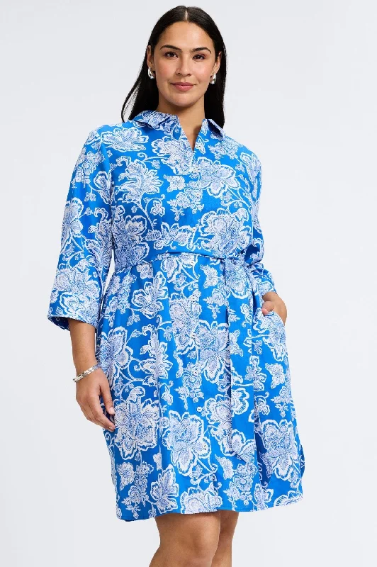 Sports Series Rocca Plus No Iron Woodblock Floral 3/4 Sleeve Dress