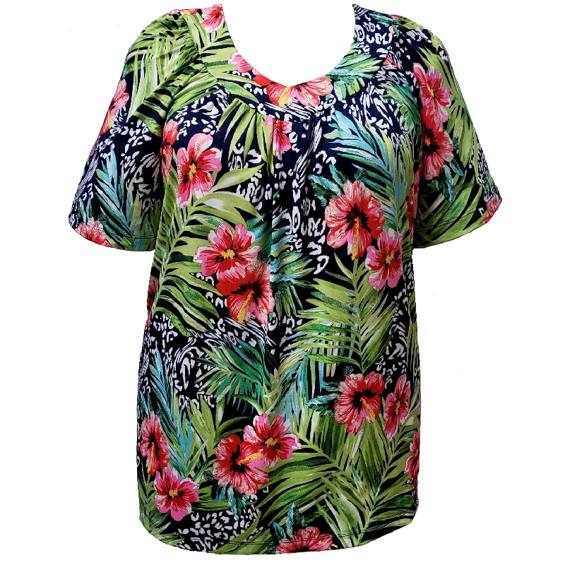 Printed Patterns Short Sleeve V-Neck Pullover Top