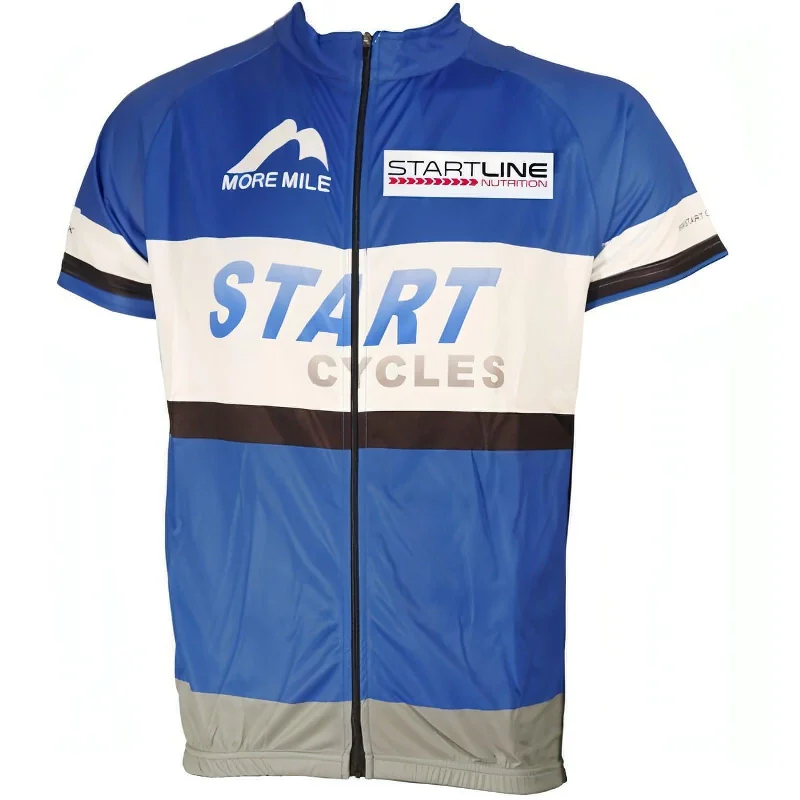 Classic Style More Mile Team Start Cycles Mens Short Sleeve Cycling Jersey - Blue