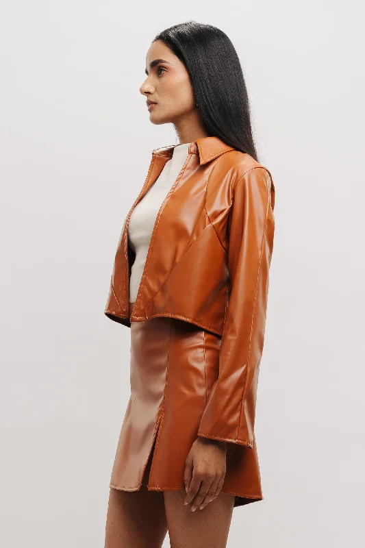 Elegant Series Tan Leather Crop Shacket