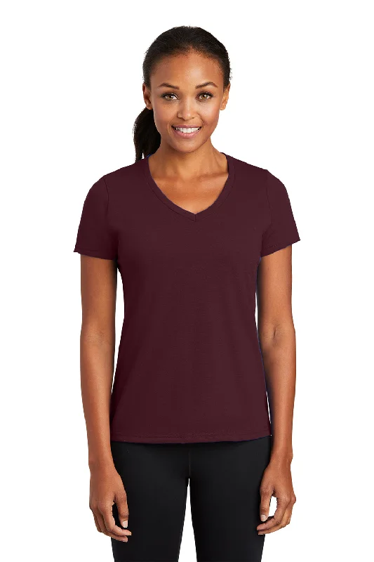 Celebrity Picks Port & Company Womens Dry Zone Performance Moisture Wicking Short Sleeve V-Neck T-Shirt - Athletic Maroon