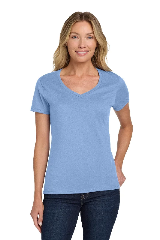 Fashionable And Fashionable Hanes Womens Nano-T Short Sleeve V-Neck T-Shirt - Light Blue