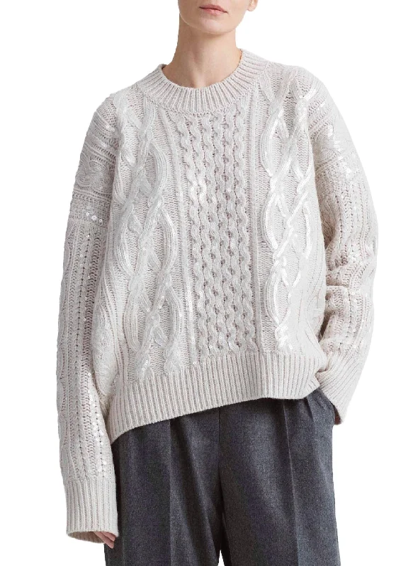 Personal Charm Wirth Cable Metallic Sweater In Ivory