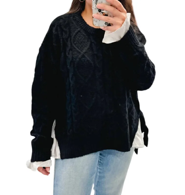 High-end Sense Mixing It Up Cable Knit Sweater In Black