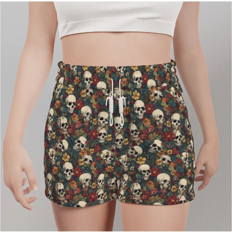 Body Design Women's Colorful Floral Pattern Skulls Casual Shorts