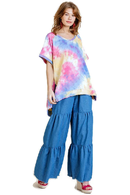 Noble And Elegant Tie Dye Top, Pink & Blue