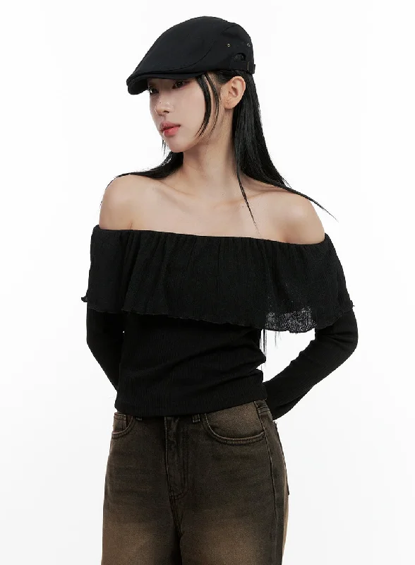 Chic Relaxation Ruffle Charm Off Shoulder Crop Top CN408