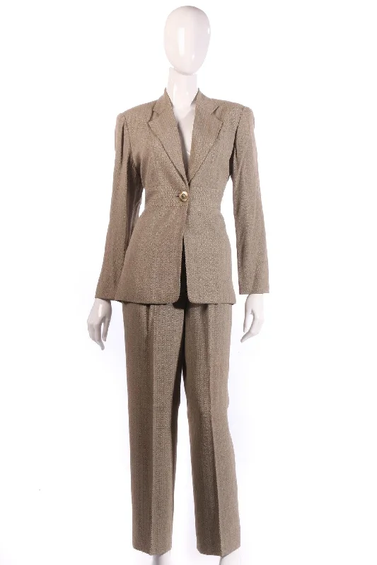 Fashion Concept St Miranda Trouser Suit Brown Herringbone UK Size 12