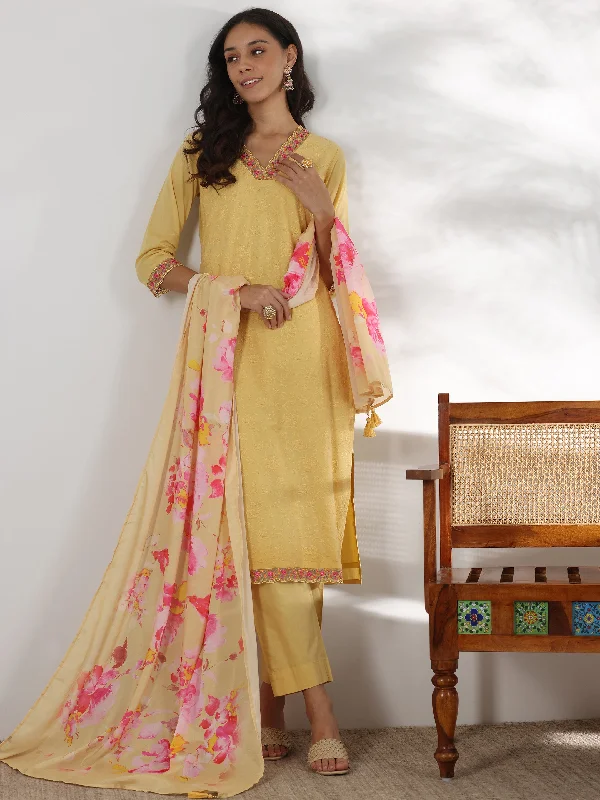 Stylish Comfort Lime Embroidered Cotton Straight Suit With Dupatta