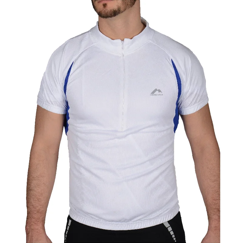 Breathable Design More Mile Short Sleeve Half Zip Mens Cycling Jersey - White