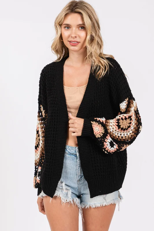 Street Fashion Black Sleeve Crochet Cardigan