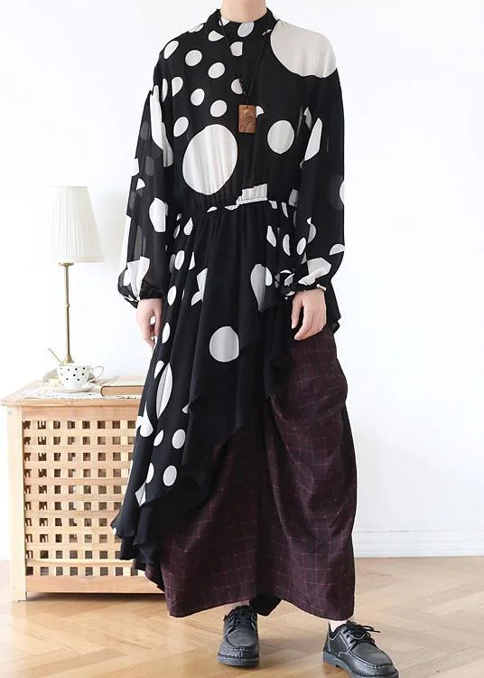 High-end Design Spring Summer Black And White Dot Irregular Chiffon Women Top