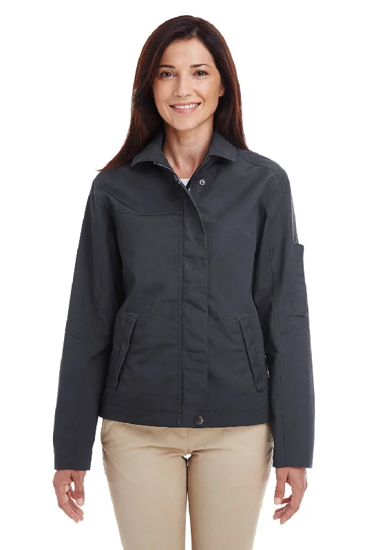 Must-have For Fashion Harriton Womens Auxiliary Water Resistant Canvas Full Zip Jacket - Dark Charcoal Grey - Closeout