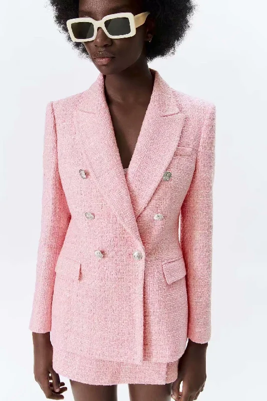 Classic Items Pink Tweed Shorts Suit - Women Suit