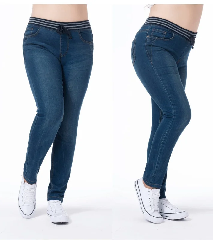 Fresh Wear TUHAO Jeans Woman Large Size Women Plus Size Jenas 5XL 6XL 7XL Pencil Pants Elastic Waist Casual Trousers Cotton Blue PT25