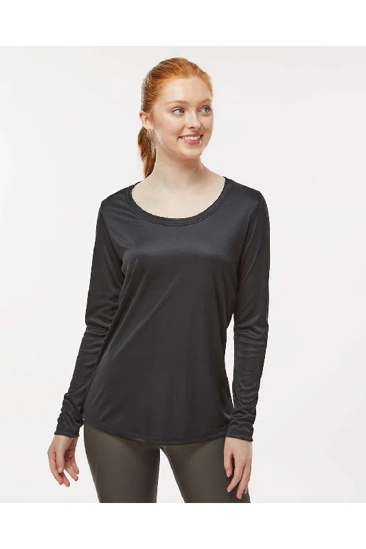 Romantic Temperament Paragon Womens Islander Performance Moisture Wicking Long Sleeve Scoop Neck T-Shirt - Black