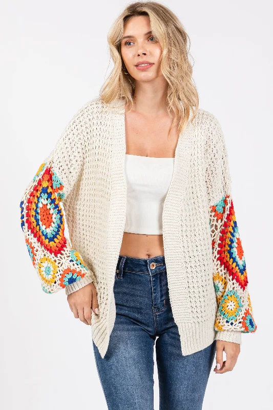 Fresh And Elegant Cream Sleeve Crochet Cardigan