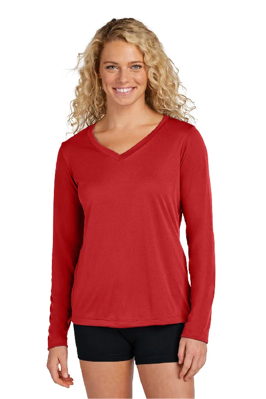 Body Design Sport-Tek Womens Competitor Moisture Wicking Long Sleeve V-Neck T-Shirt - Deep Red