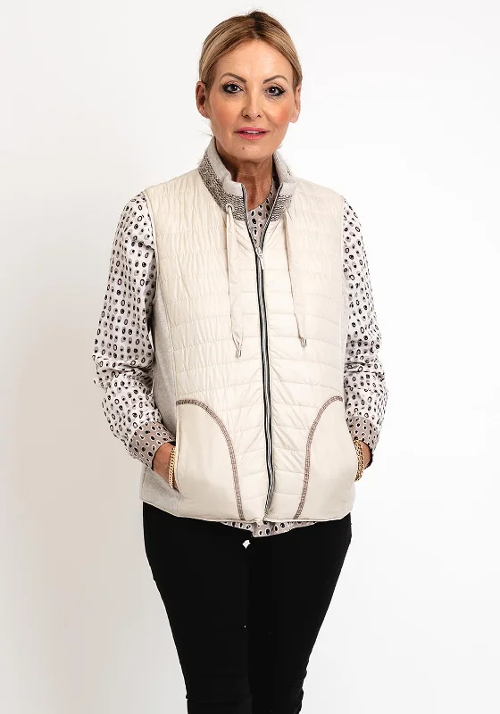 Fresh Wear Just White Drawstring Neck Quilted Gilet, Stone