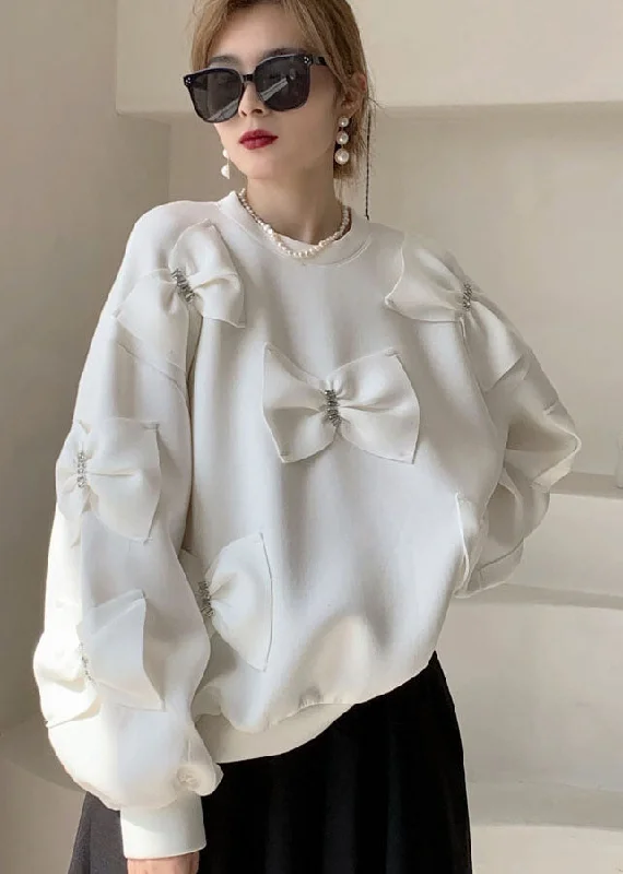 Street Fashion Women White Puff Sleeve Cotton Loose Sweatshirts Top Spring