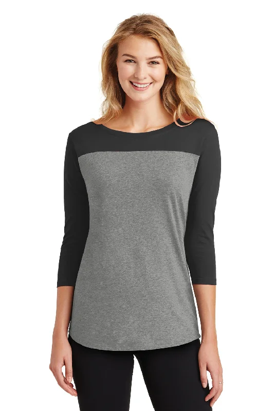 Fashion Expert District Womens Rally 3/4 Sleeve Wide Neck T-Shirt - Grey Frost/Black - Closeout