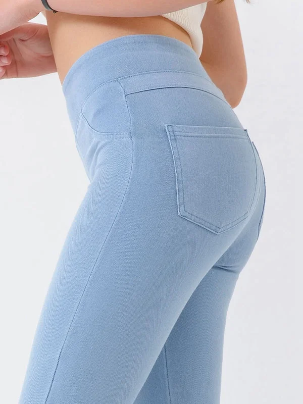 Fashion And Simplicity ZASUWA Female Denim Pocket High-waisted Leggings