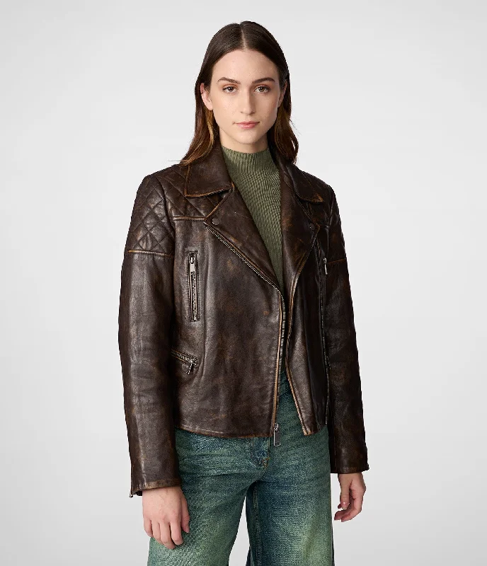 Effortless Style Rebecca Hand Painted Leather Moto Jacket