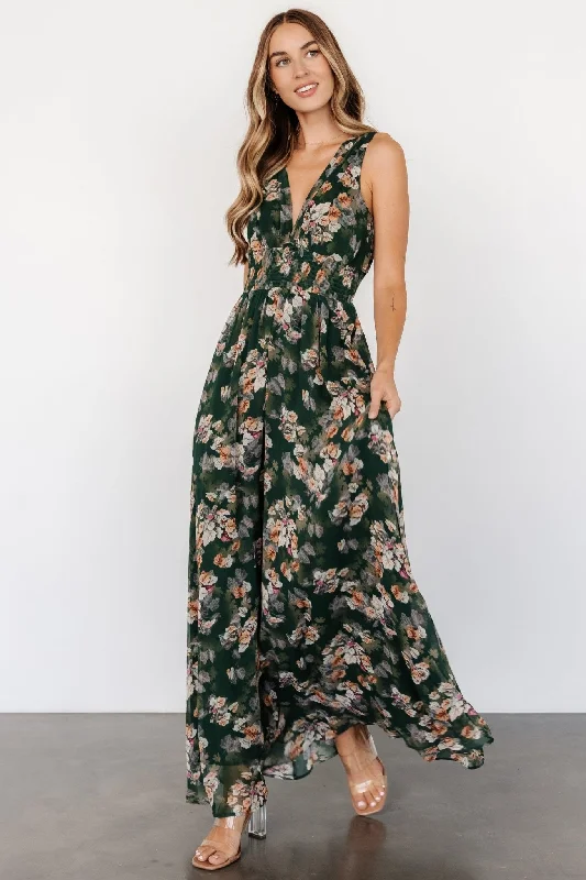 Retro Design Imogen Maxi Dress | Deep Green Multi