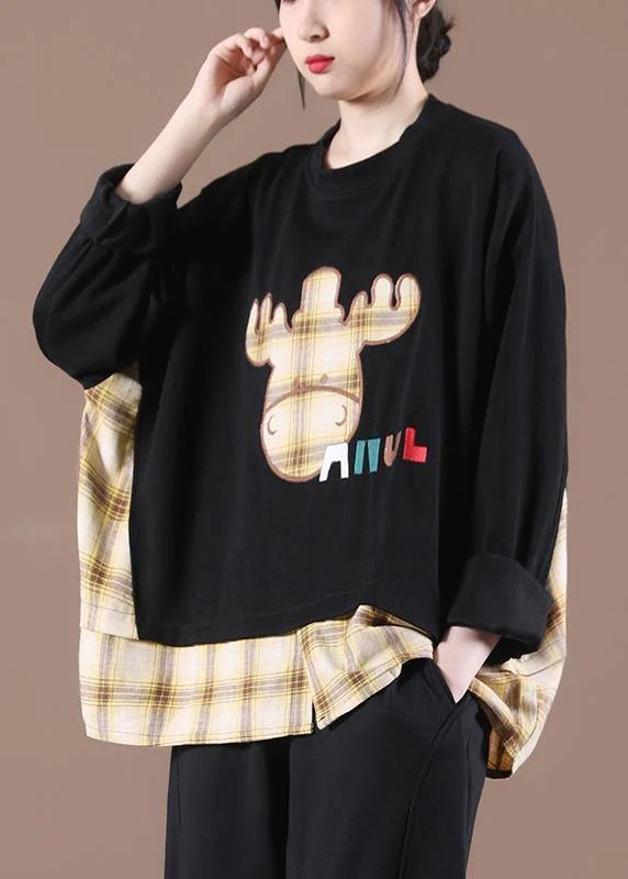 Sweet Breath Spring Black Patchwork Sweatshirt Streetwear