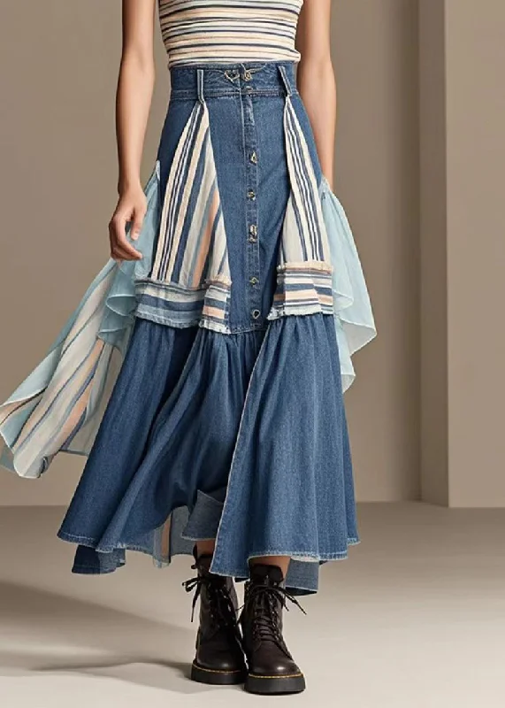 Fresh Wear Original Design Navy Asymmetrical Patchwork Denim Skirt Spring