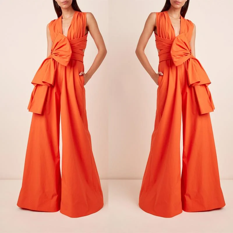 Fashion Must-have Sexy Halter Bowknot Loose Women Jumpsuits