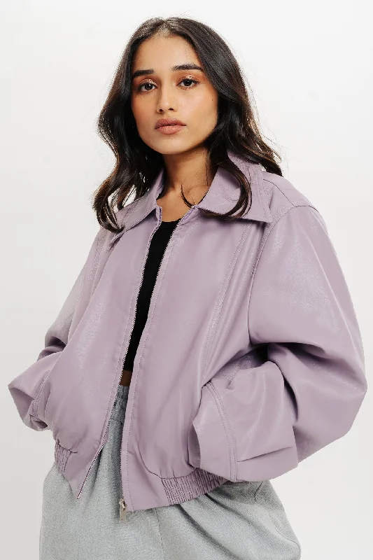 High-end Wear Lavender Leather Jacket