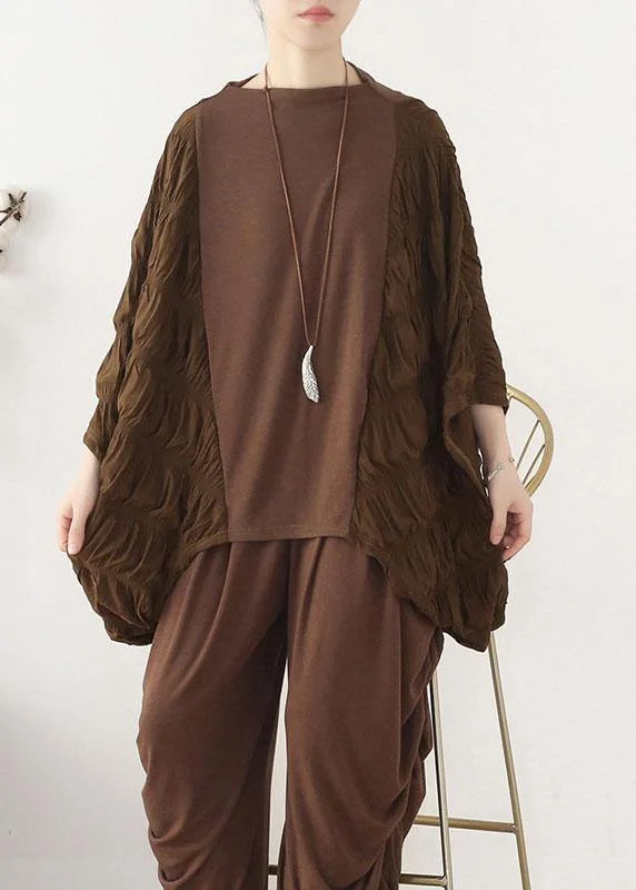 Fashion Must-have Style Chocolate Patchwork Wrinkled Top Fall