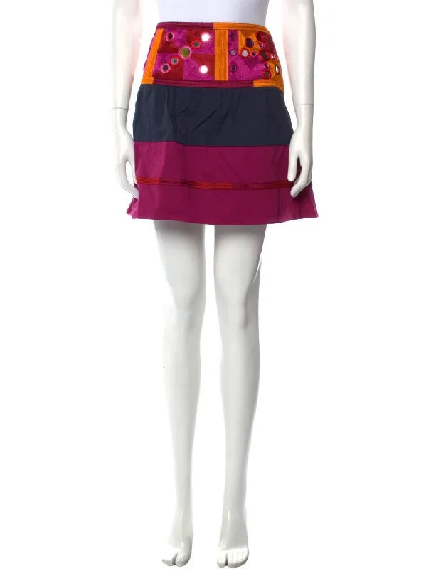 Preview New Products Embroidered Mirrored Boho Mini Skirt In Pink & Orange