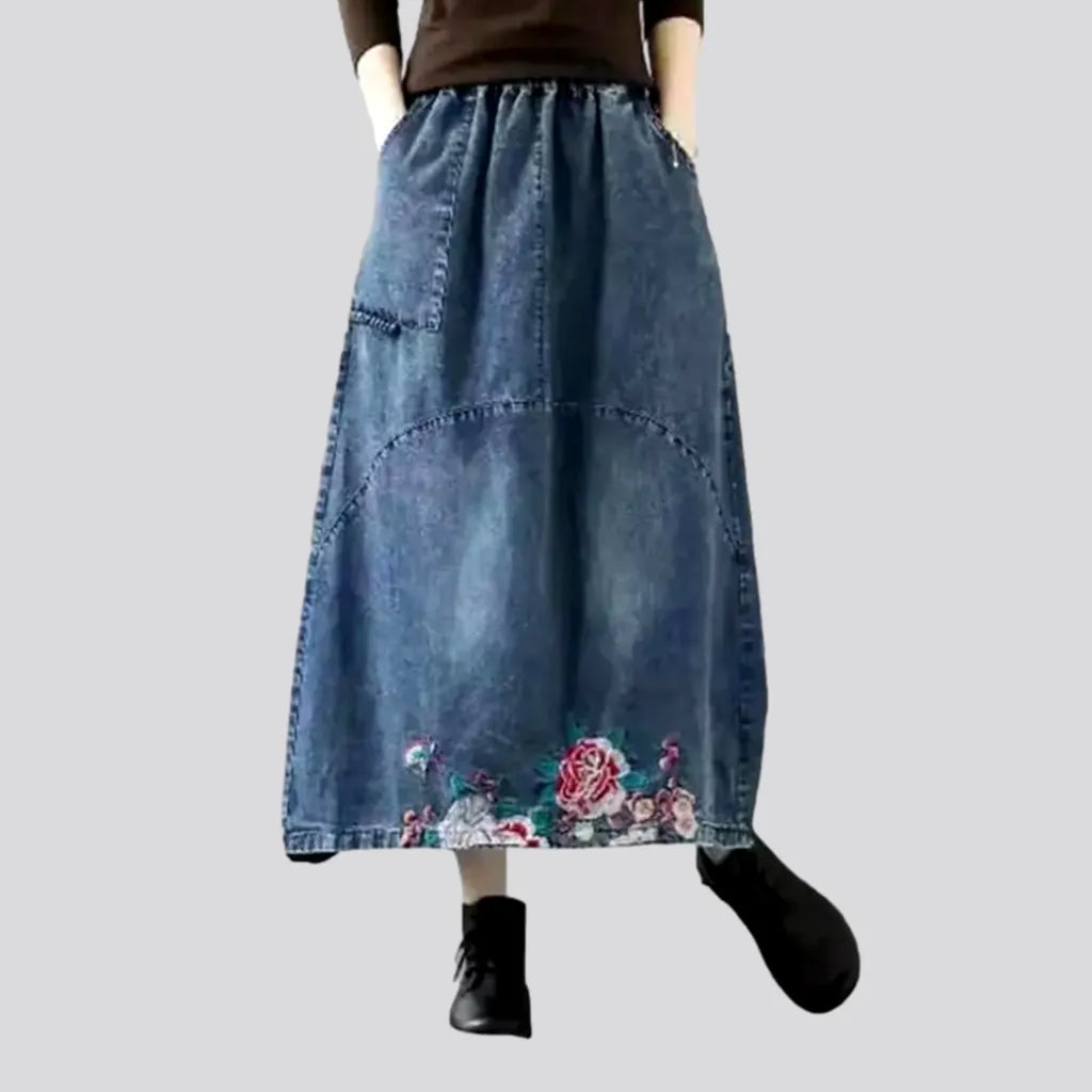 Fashion Pioneer Sanded flowery women's jeans skirt