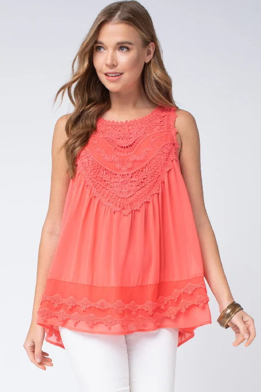 Classic Series Crochet Bohemian Tank, Coral