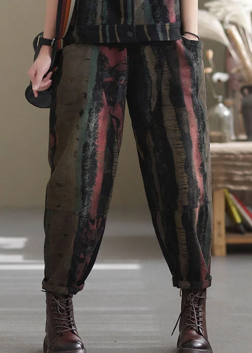 Urban Design Sense Boutique Black Print Patchwork denim harem pants Spring