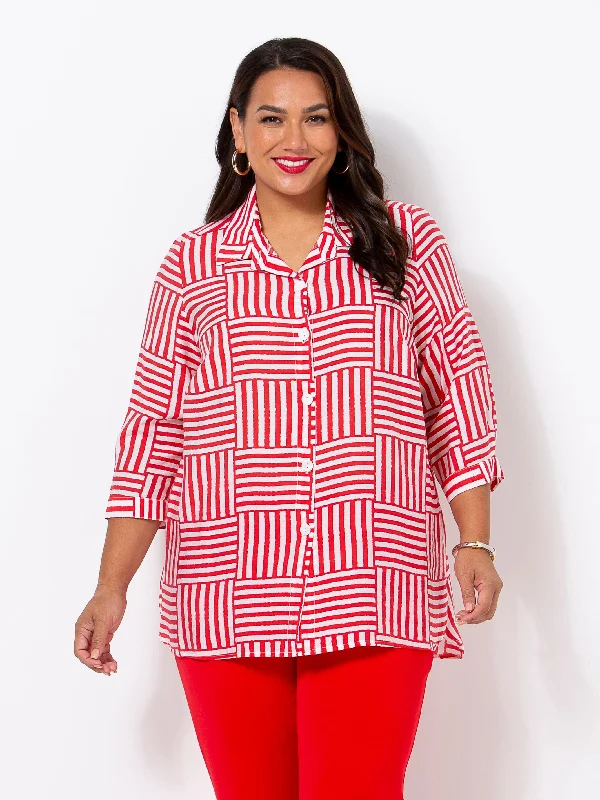 Romantic Temperament Red Grid Shirt