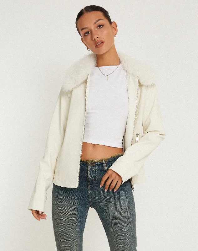 Fashion Must-have Yindo Zip Up Jacket in PU White