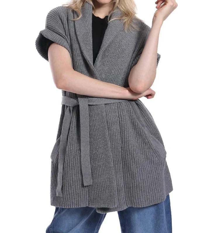 Versatile Itinerary Belted Cardigan In Grey Shadow