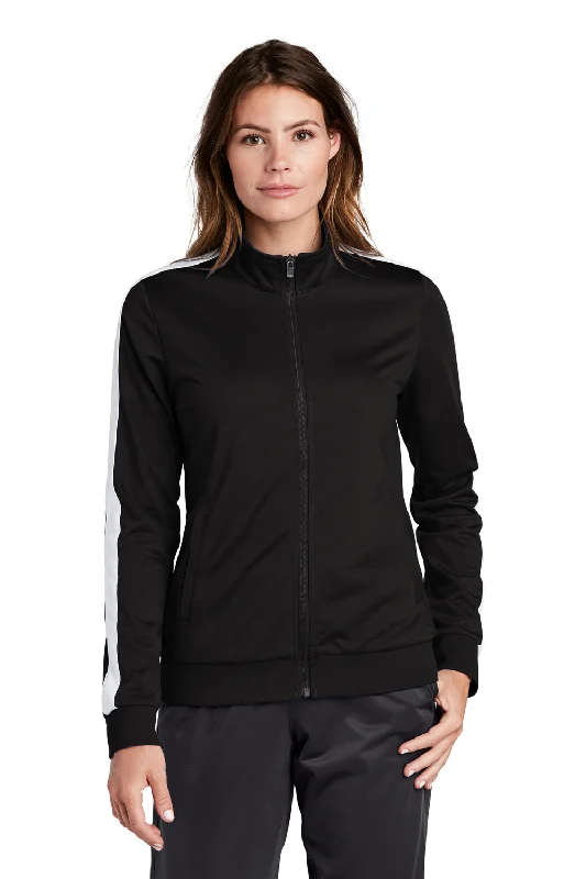 Simple Design Sport-Tek Womens Full Zip Track Jacket - Black/White