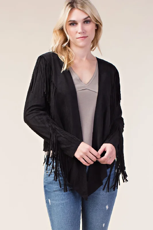 Casual Chic BLACK SUEDE FRINGE JACKET