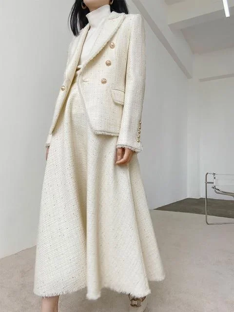 Romantic Temperament White Tweed Skirt Suit