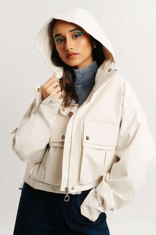 Fashion Touch White Hood Cargo Pocket Jacket