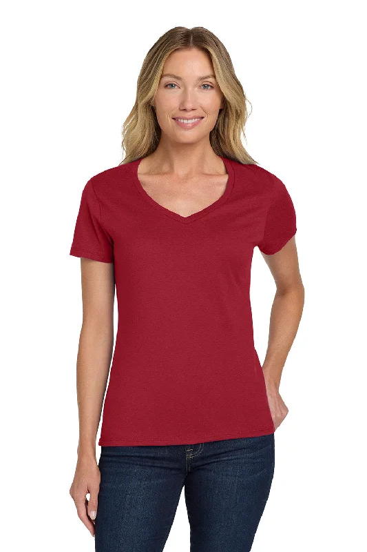 Must-have For Autumn And Winter Hanes Womens Nano-T Short Sleeve V-Neck T-Shirt - Deep Red