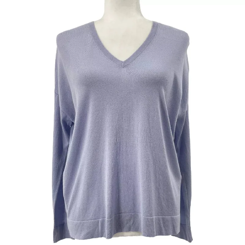 Romantic Temperament V Neck Long Sleeve Tencel Sweater In Blue