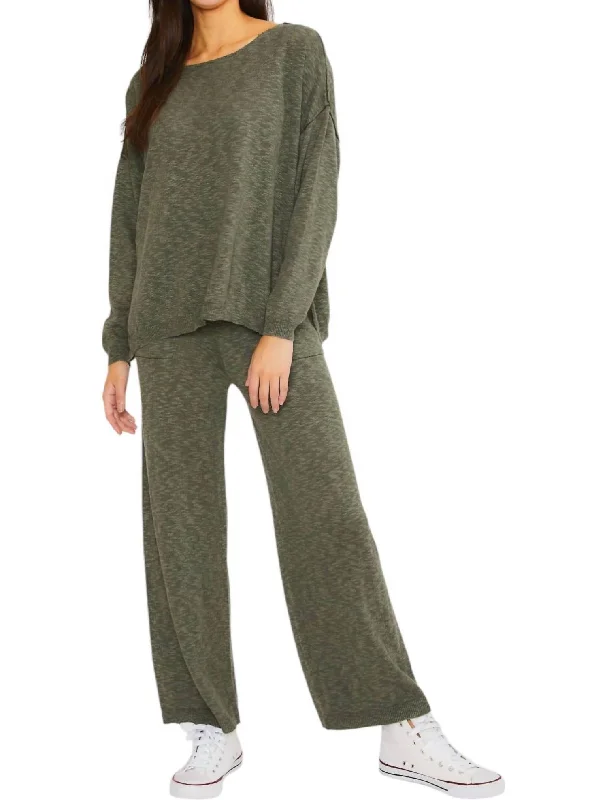 High-end Sense Sweater Top And Pants In Dark Olive