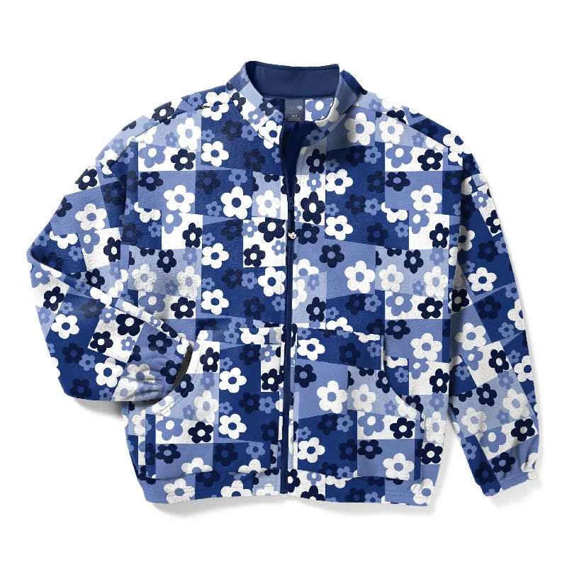 Classic Items Zoe+Chloe Boxy Fit Printed Fleece Jacket - Skater Check Blue