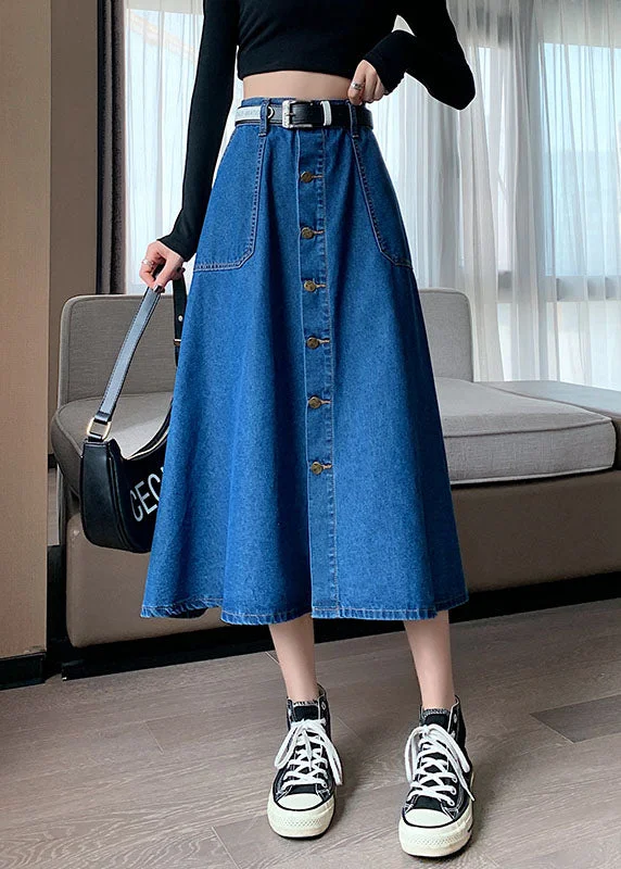 Exclusive Customization Plus Size Navy Elastic Waist Button Exra Large Hem Cotton Denim Skirt Summer